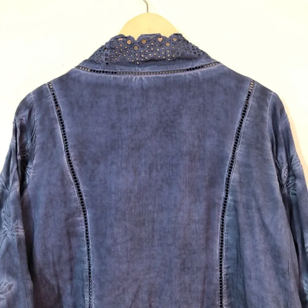 Soft Surroundings Embroidered Tunic Eyelet Blouse Breezy Lagenlook Top Medium - Picture 6 of 9